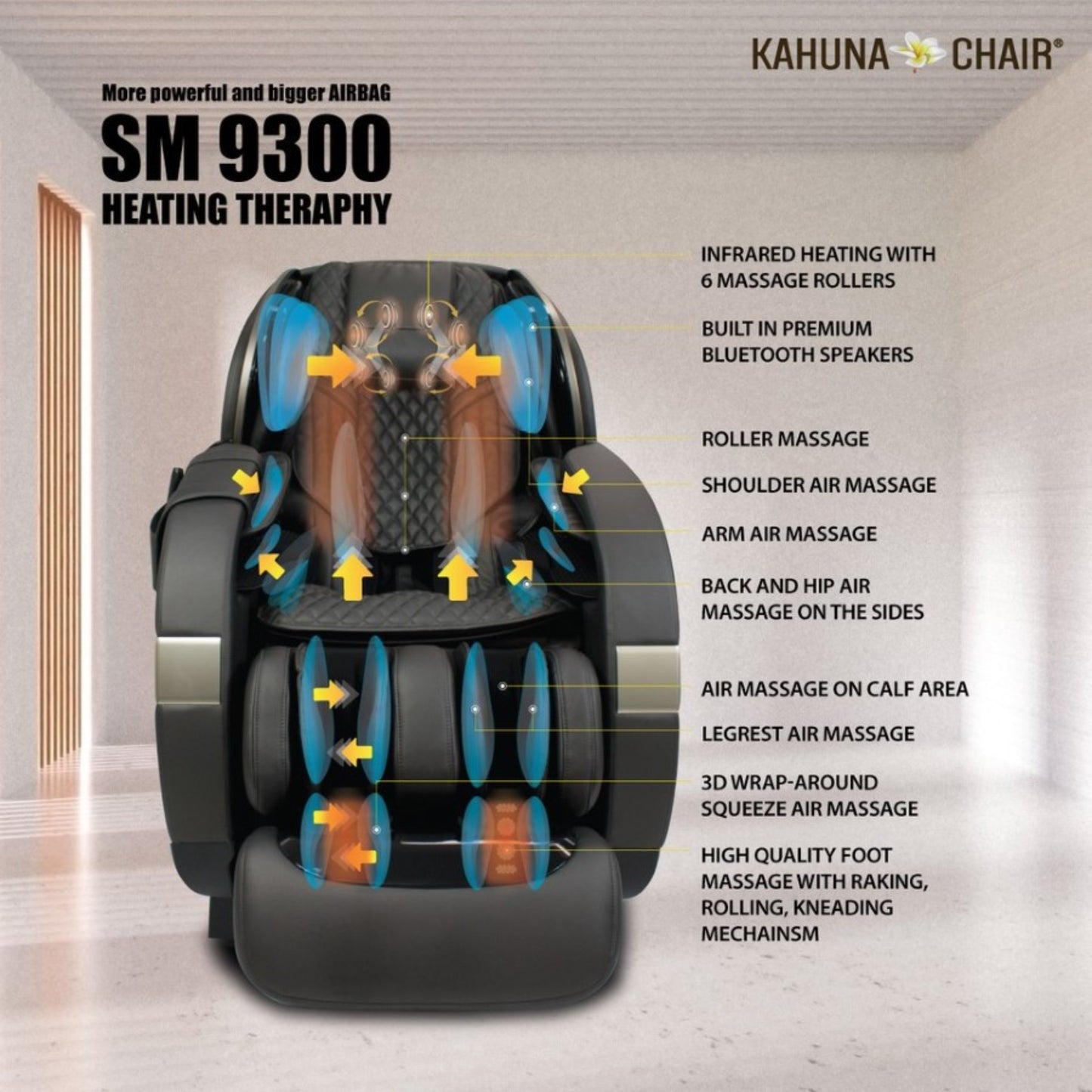 Kahuna Massage Chair 4D+@ Dual Air Float Flex HSL-track with Infrared heating SM-9300 Grey