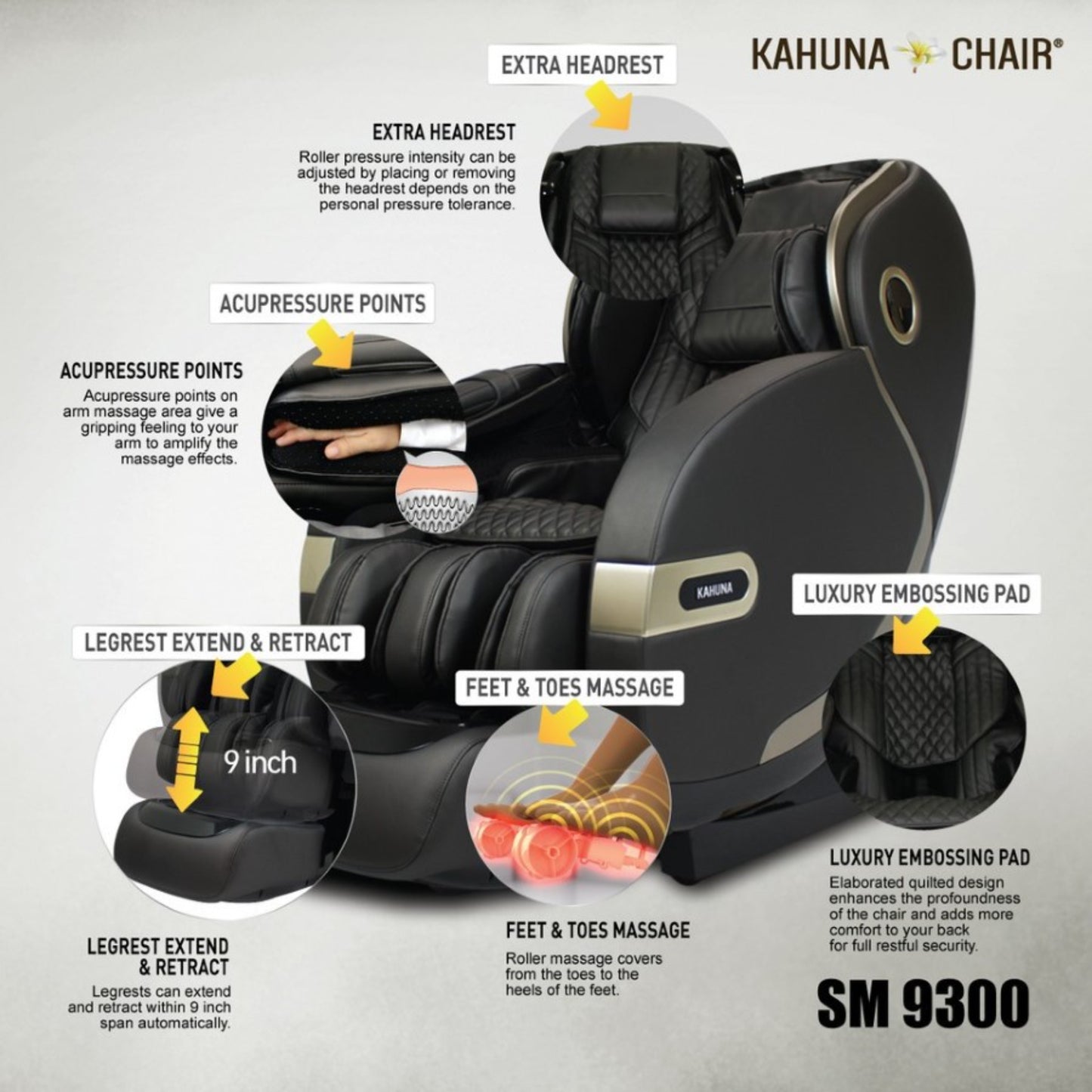 Kahuna Massage Chair 4D+@ Dual Air Float Flex HSL-track with Infrared heating SM-9300 Grey