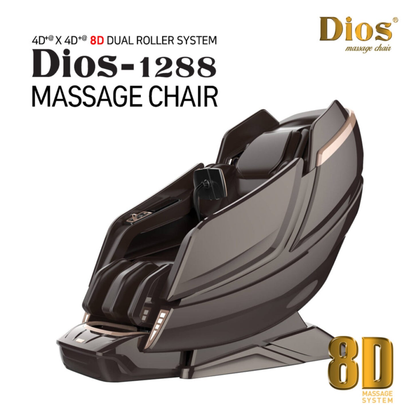 Kahuna Dios Massage Chair 8D AI Dual Air Tech Touch Roller SL-track with Brain Relaxation Program Dios-1288 - Brown