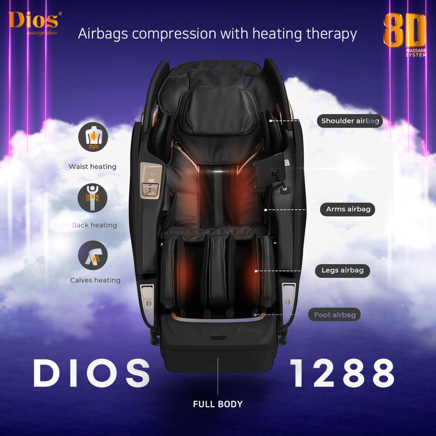Kahuna Dios Massage Chair 8D AI Dual Air Tech Touch Roller SL-track with Brain Relaxation Program Dios-1288 - Grey