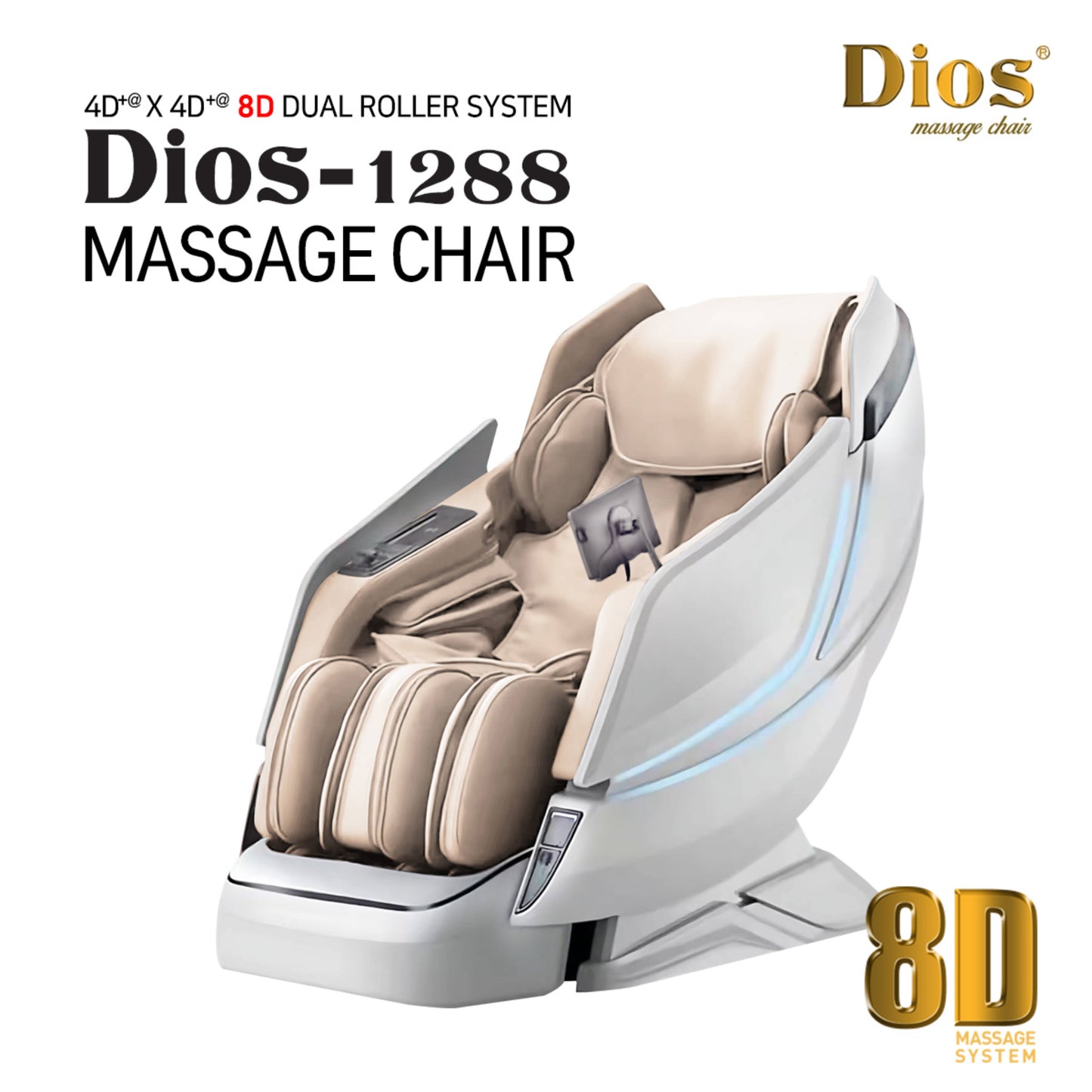 Kahuna Dios Massage Chair 8D AI Dual Air Tech Touch Roller SL-track with Brain Relaxation Program Dios-1288 - White